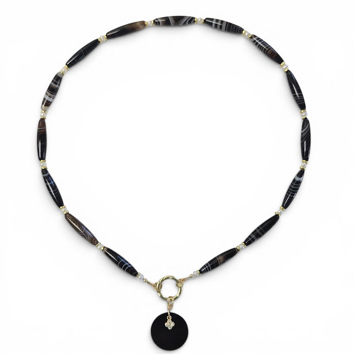 Lucerna Banded Agate and Pearl Necklace with detatchable pendant