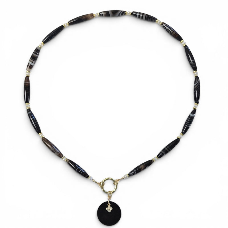 Lucerna Banded Agate and Pearl Necklace with detatchable pendant