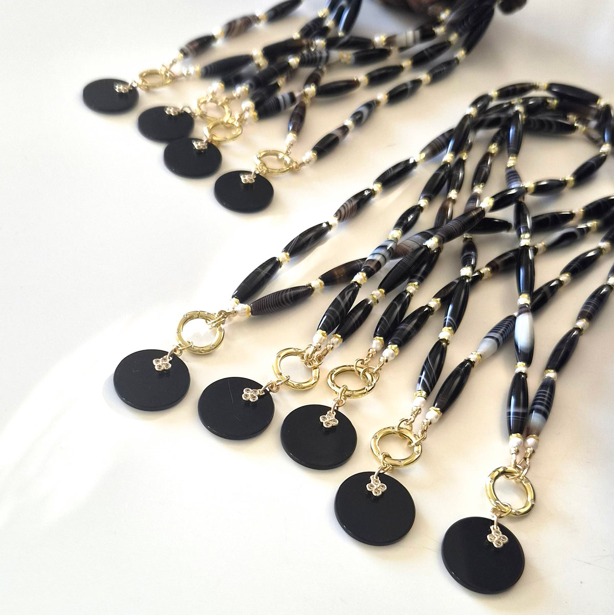 Lucerna Banded Agate and Pearl Necklace with detatchable pendant