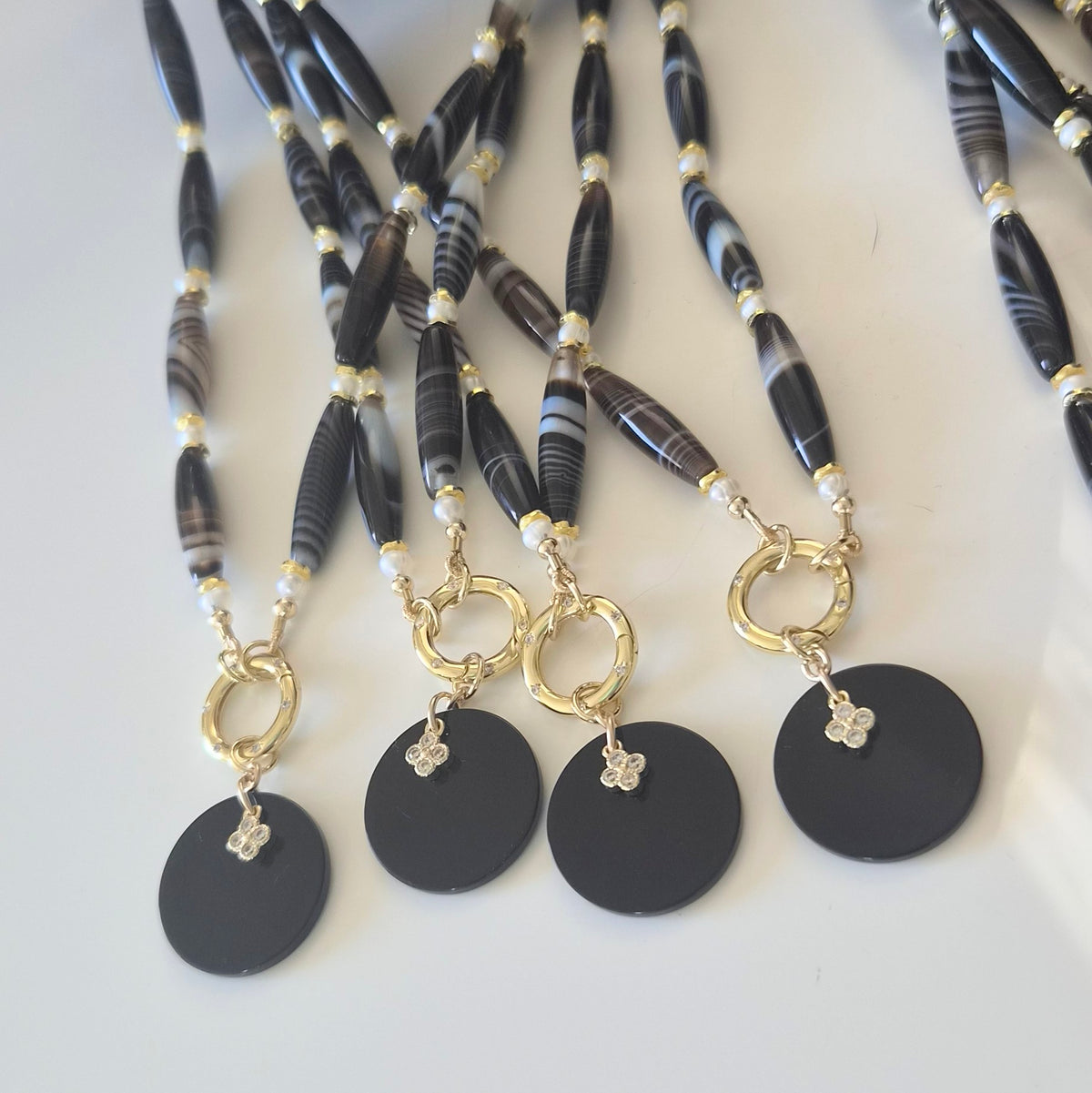 Lucerna Banded Agate and Pearl Necklace with detatchable pendant