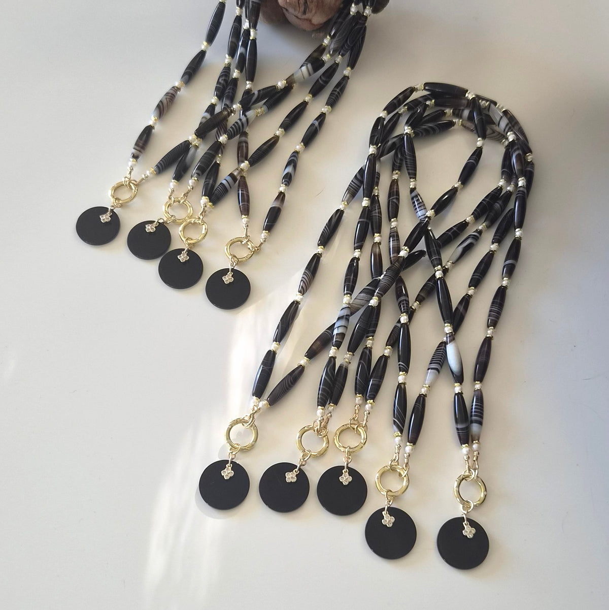Lucerna Banded Agate and Pearl Necklace with detatchable pendant