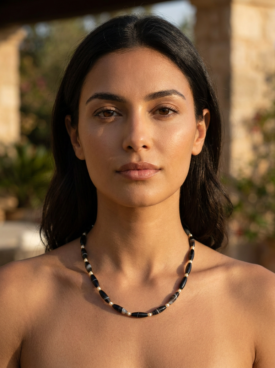 Lucerna Banded Agate and Pearl Necklace with detatchable pendant
