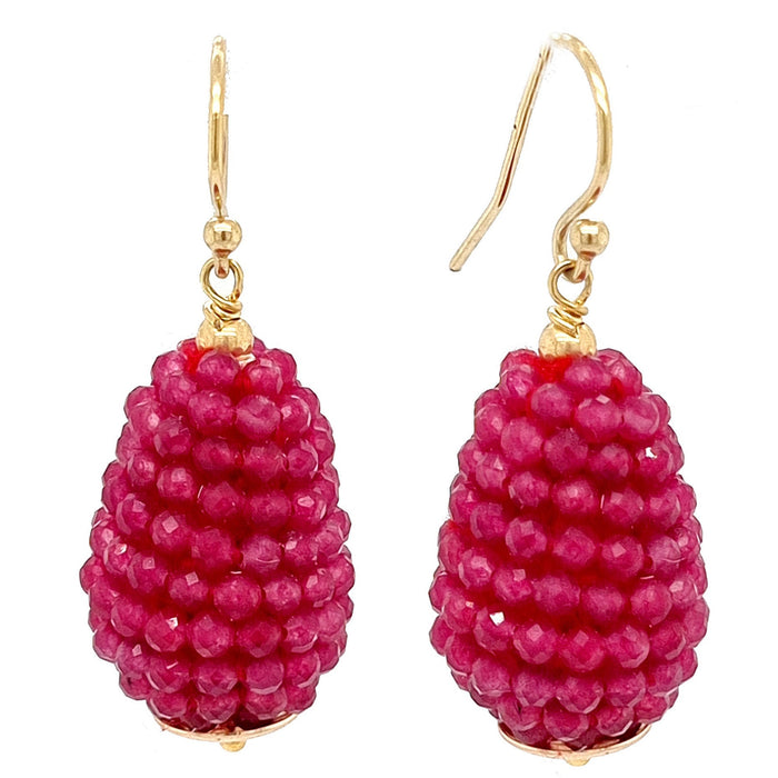 Lulu Red Jade Beaded Teardrop Earrings