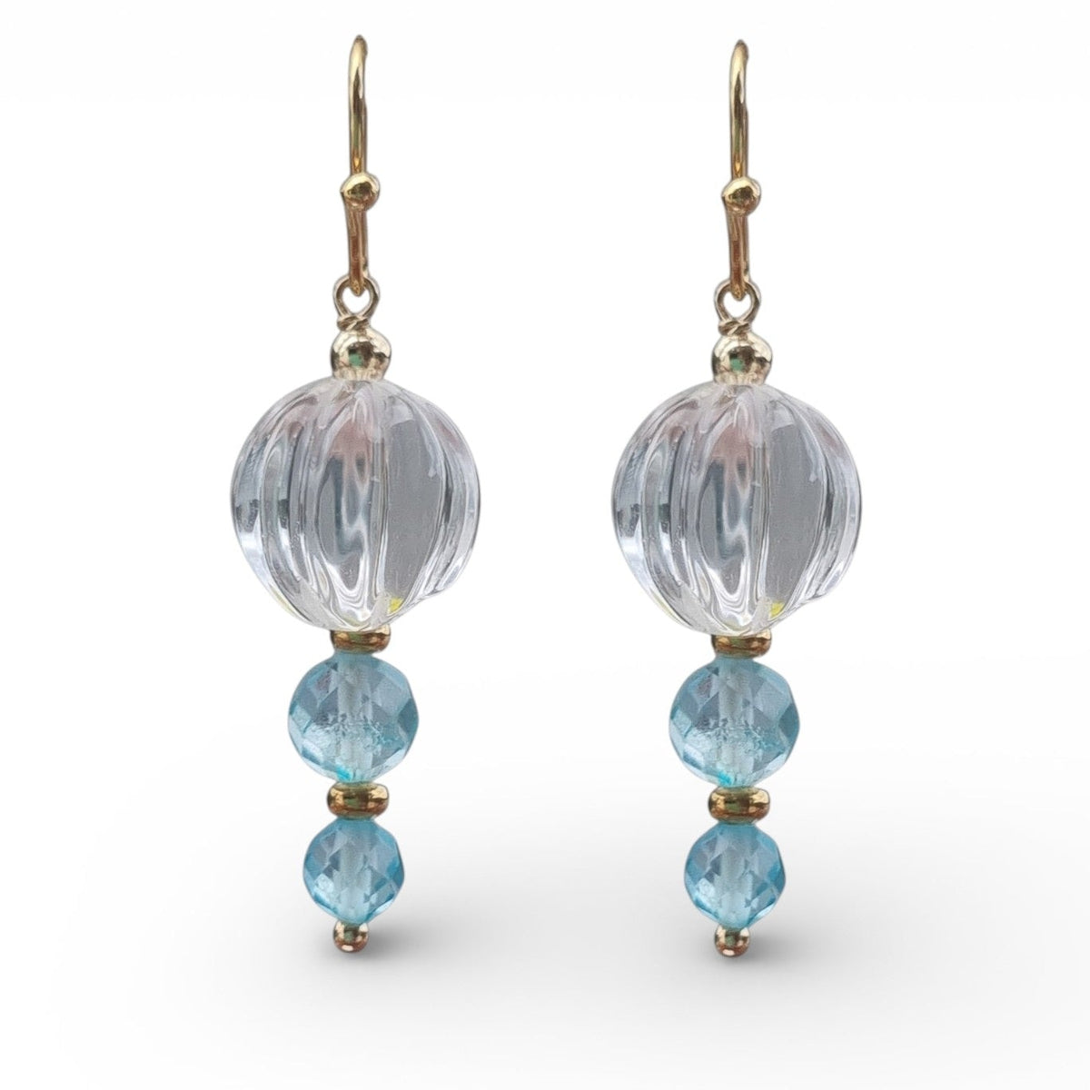 Lumiere Carved Clear Quartz and Blue Topaz Earrings