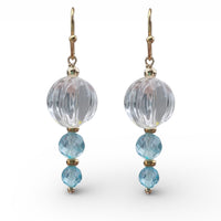 Lumiere Carved Clear Quartz and Blue Topaz Earrings