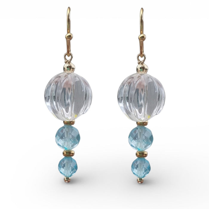 Lumiere Carved Clear Quartz and Blue Topaz Earrings
