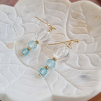 Lumiere Carved Clear Quartz and Blue Topaz Earrings