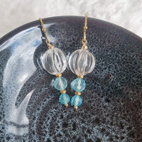 Lumiere Carved Clear Quartz and Blue Topaz Earrings