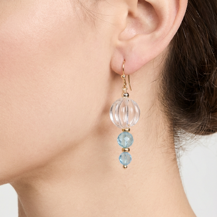 Lumiere Carved Clear Quartz and Blue Topaz Earrings