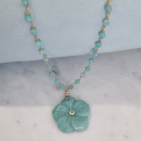 Luna hand carved Amazonite Flower pendant necklace