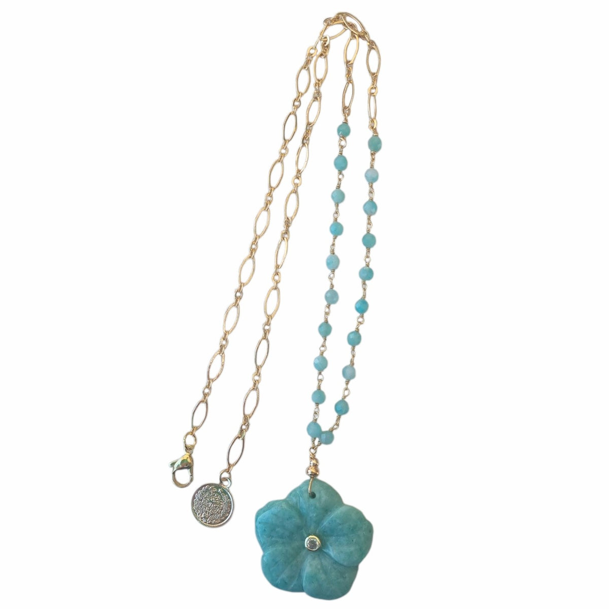Luna hand carved Amazonite Flower pendant necklace