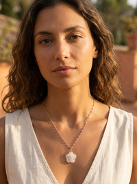 Luna hand carved Rose Quartz Flower pendant with Pink Tourmaline Chain necklace