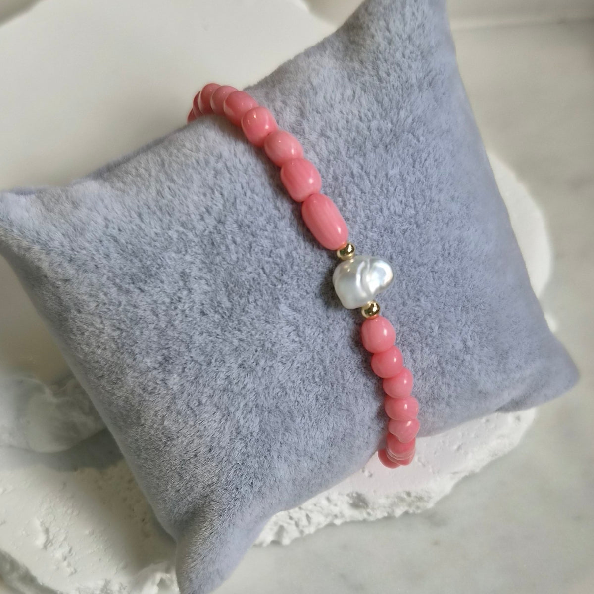 Mac Apricot Coral and Keshi Pearl Bracelet
