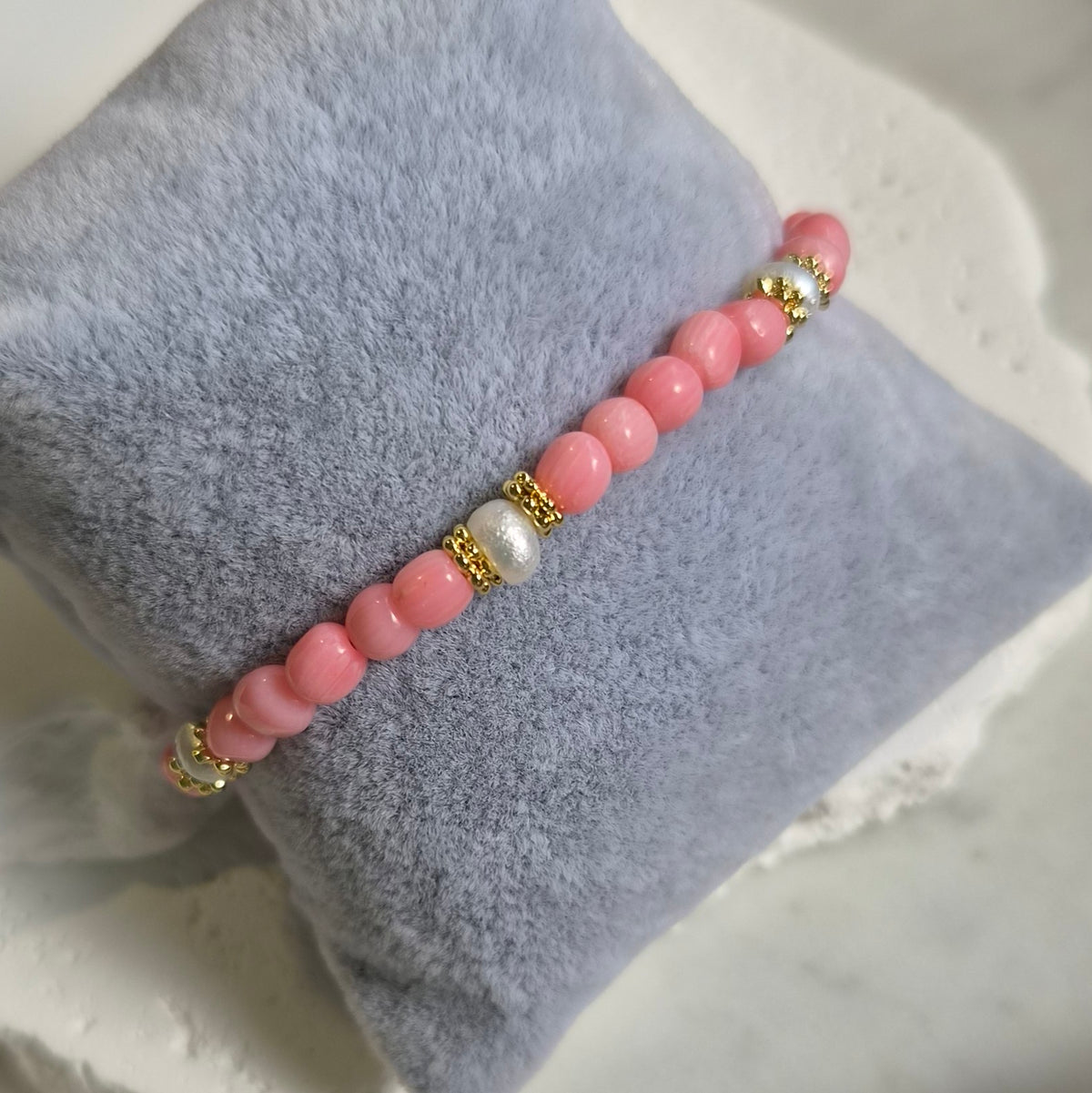Mac Apricot Coral and Keshi Pearls Bracelet