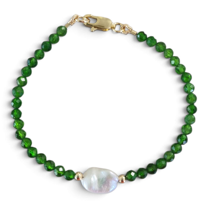 Mac Chrome Diopside and Keshi Pearl Bracelet