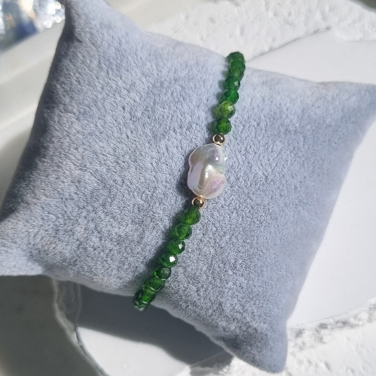 Mac Chrome Diopside and Keshi Pearl Bracelet