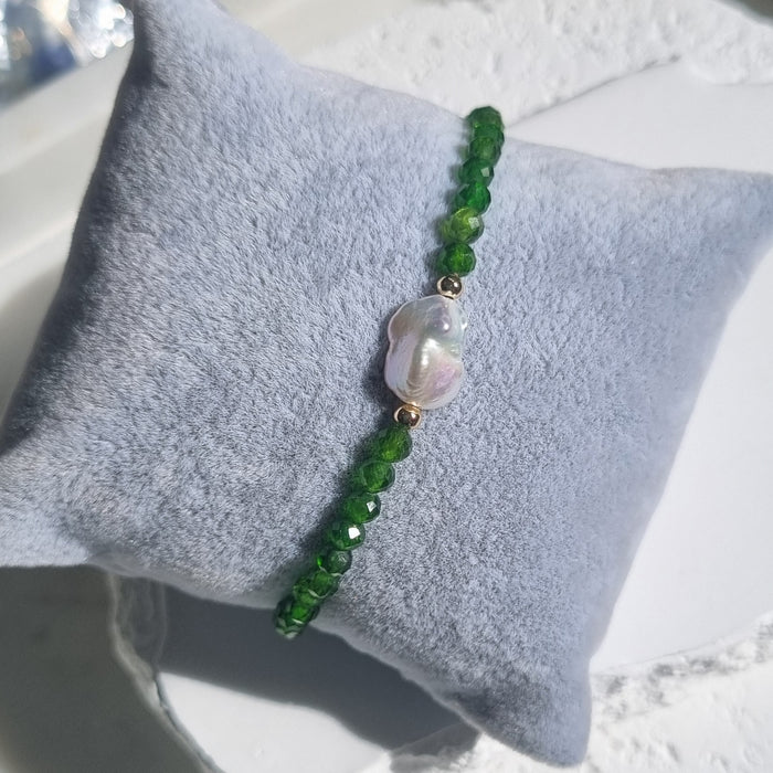 Mac Chrome Diopside and Keshi Pearl Bracelet