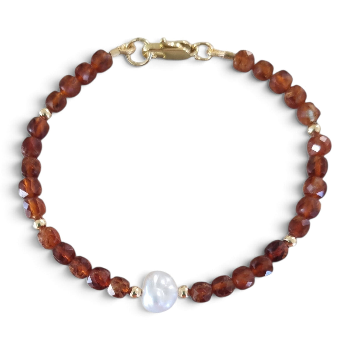 Mac Hessonite Orange Garnet and Keshi Pearl Bracelet