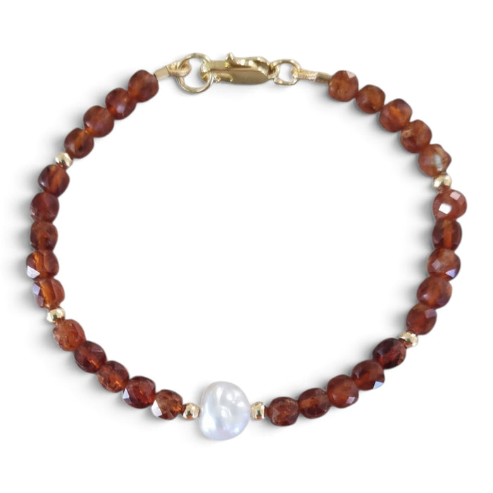 Mac Hessonite Orange Garnet and Keshi Pearl Bracelet