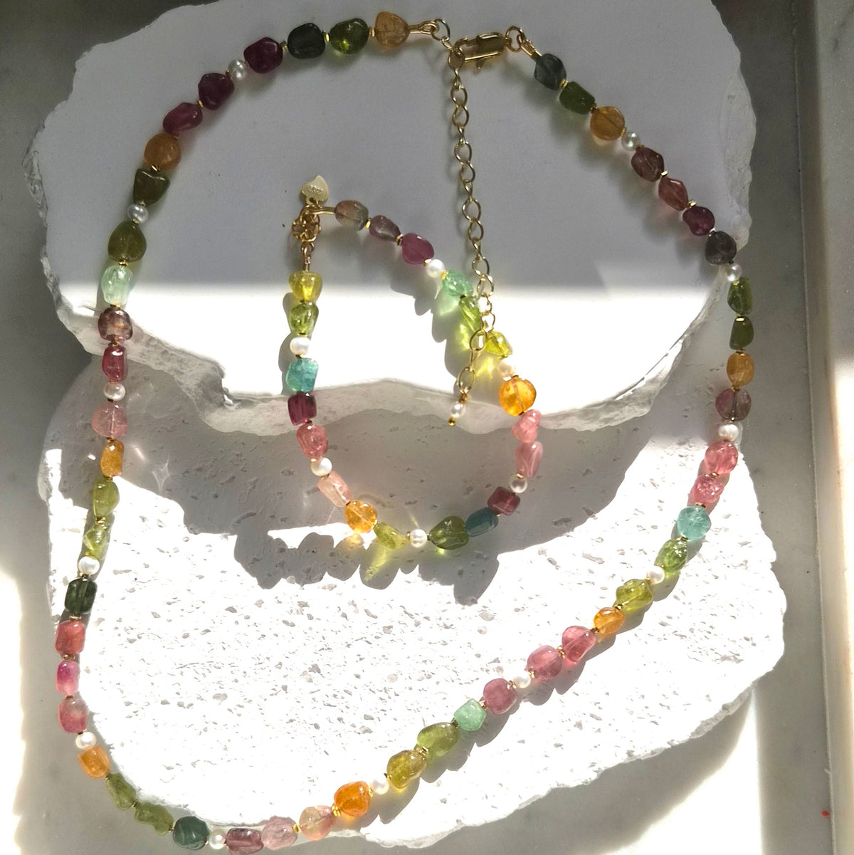 Mac Rainbow Tourmaline and Pearl Bracelet