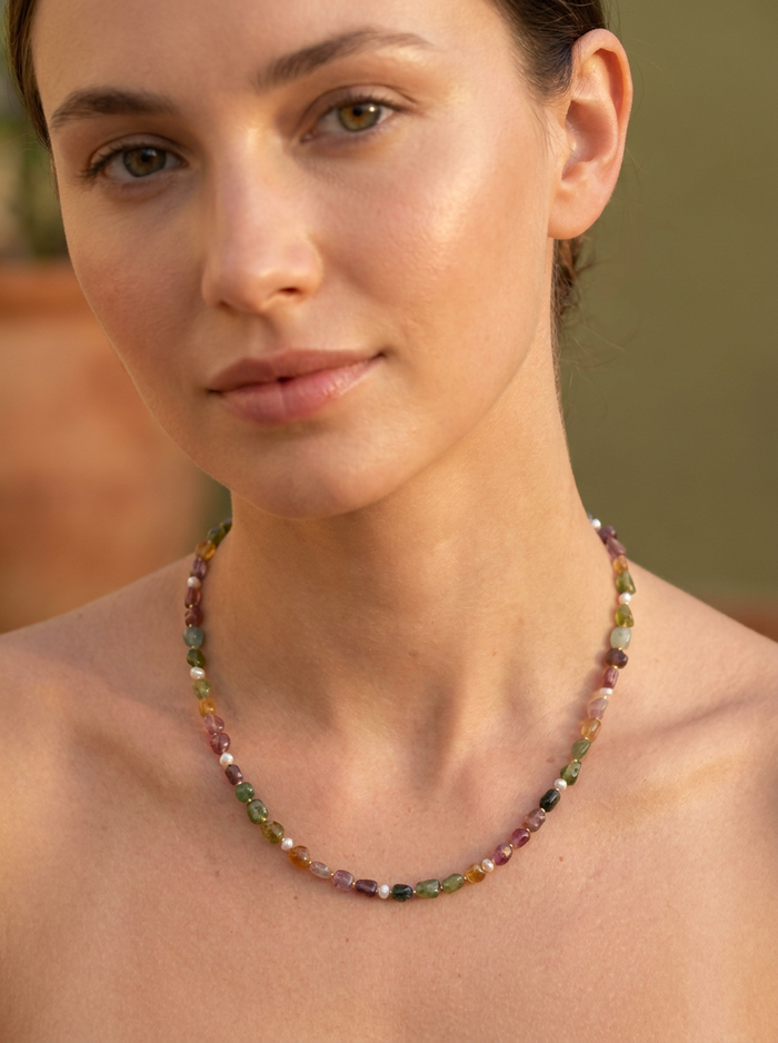 Mac Rainbow Tourmaline and Pearl Necklace