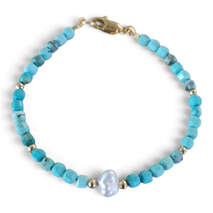 Mac Turquoise and Keshi Pearl Bracelet
