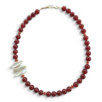 Maravelle  Carnelian and Freshwater Pearl Necklace