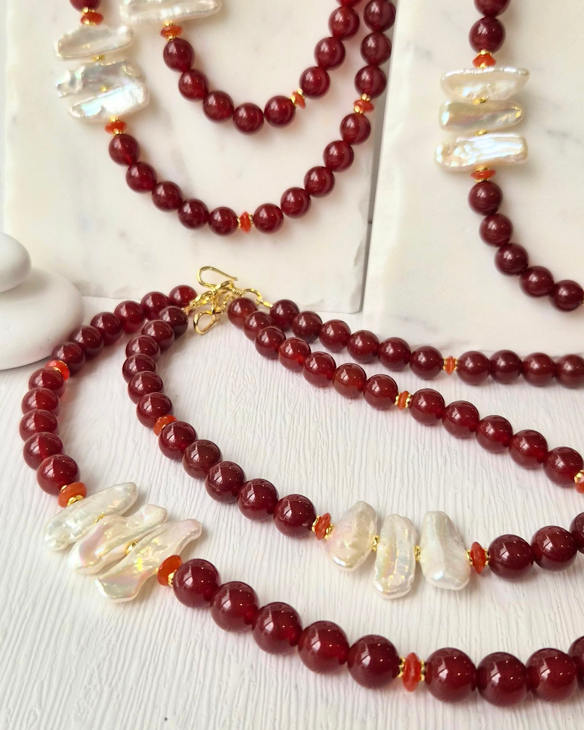 Maravelle  Carnelian and Freshwater Pearl Necklace