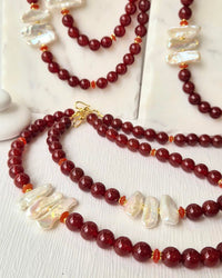 Maravelle  Carnelian and Freshwater Pearl Necklace