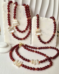Maravelle  Carnelian and Freshwater Pearl Necklace