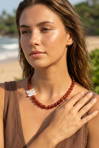 Maravelle  Carnelian and Freshwater Pearl Necklace
