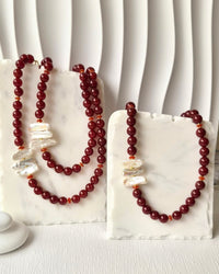 Maravelle  Carnelian and Freshwater Pearl Necklace