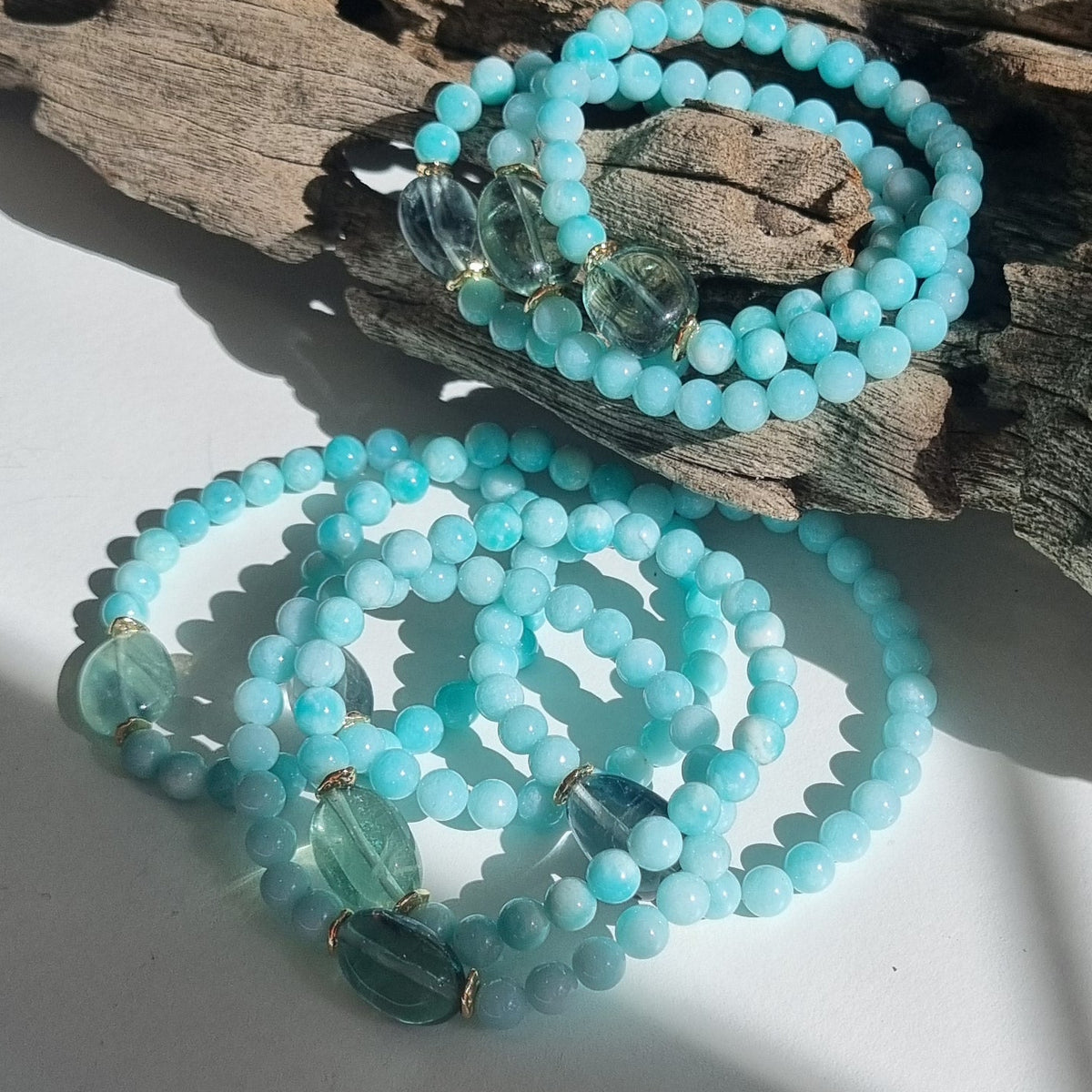 Marea Blue Fluorite and Amazonite stretchy Bracelet