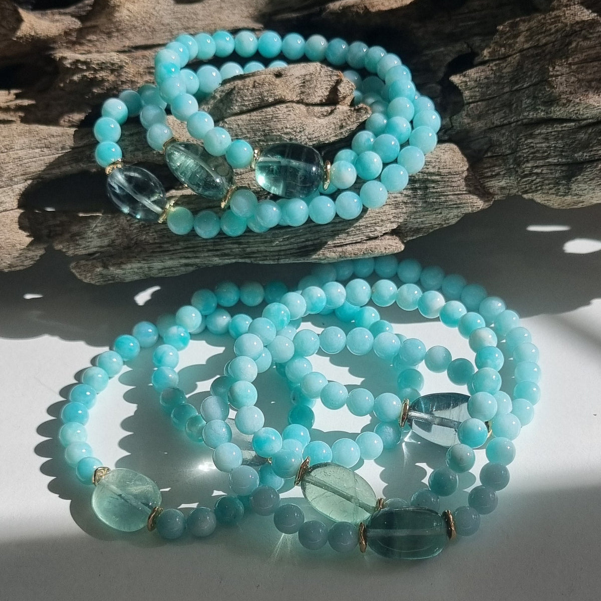 Marea Blue Fluorite and Amazonite stretchy Bracelet