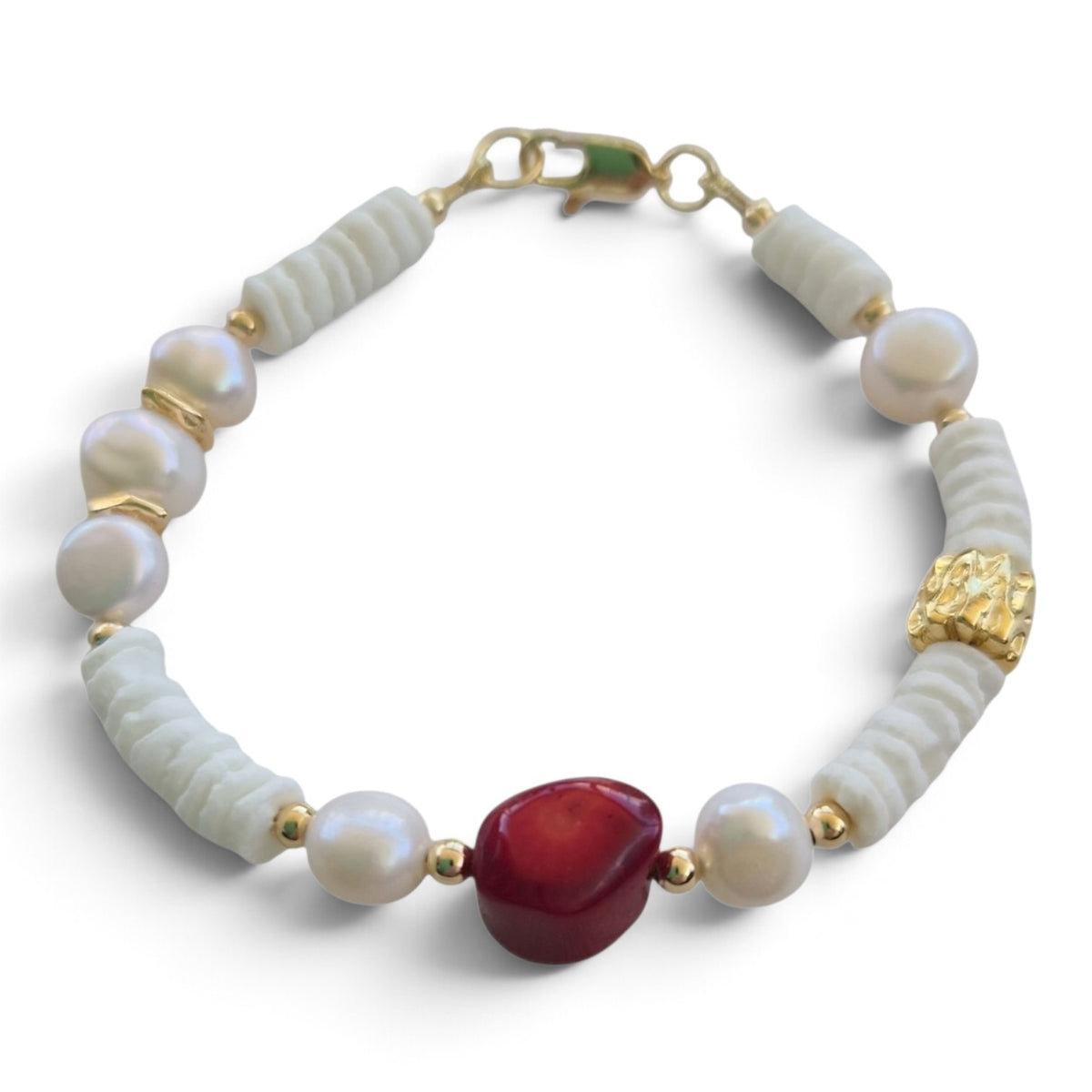 Marevia Red Coral and Shell Bracelet