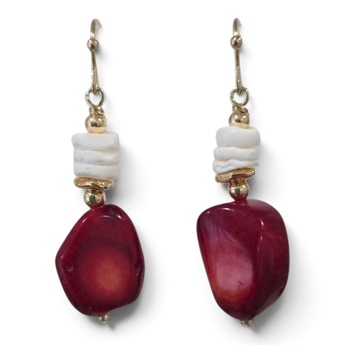 Marevia Red Coral and Shell Earrings