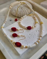 Marevia Red Coral and Shell Necklace, Bracelet and Earrings