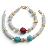 Marevia Turquoise or Red Coral and Shell Bracelets