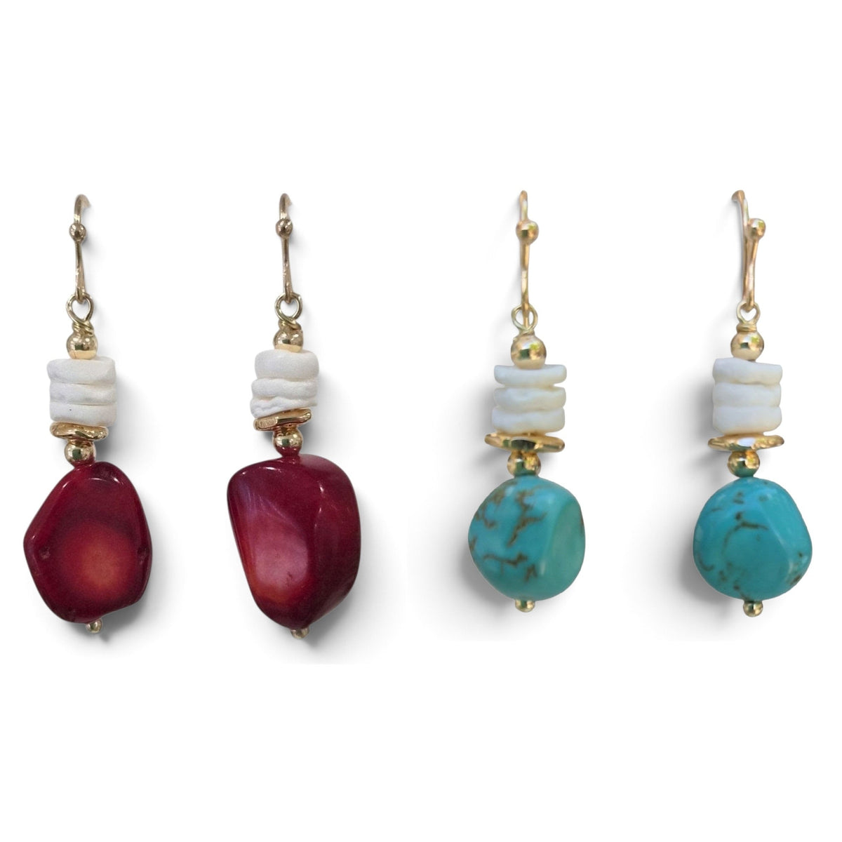 Marevia Turquoise or Red Coral and Shell Earrings