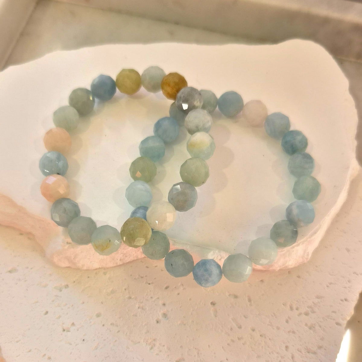 Marina Aquamarine and Beryl Elastic Bracelets