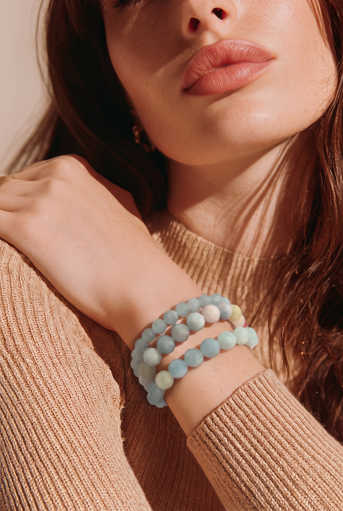 Marina Aquamarine and Beryl Elastic Bracelets