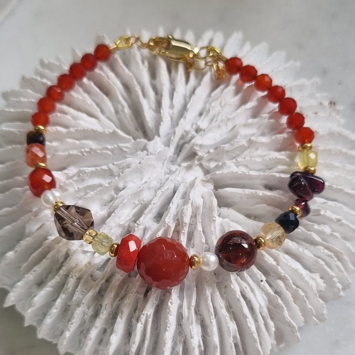 Mariposa Bracelet Orange-Carnelian, Citrine and Smokey Quartz