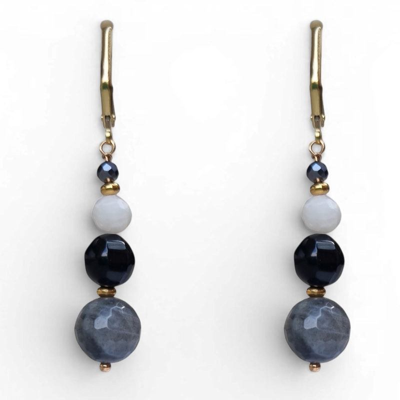 Mariposa Earrings Black-Labradorite, Onyx, Moonstone and Terahertz