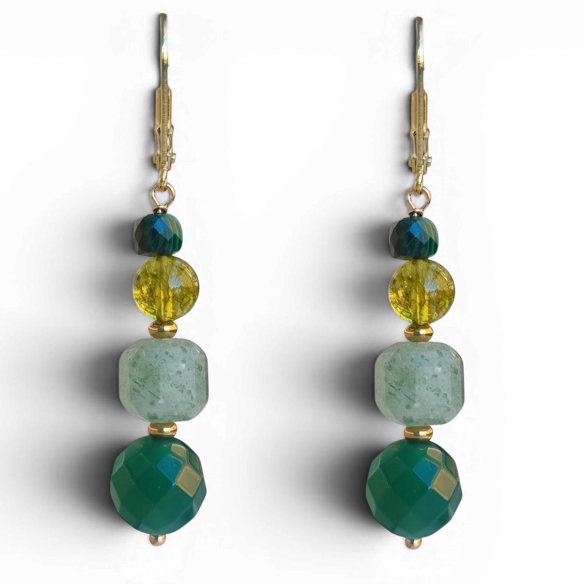 Mariposa Earrings Green-Green Onyx, Aventurine, Green Quartz and Malachite