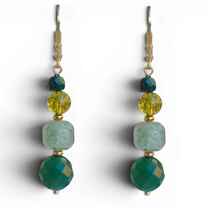 Mariposa Earrings Green-Green Onyx, Aventurine, Green Quartz and Malachite