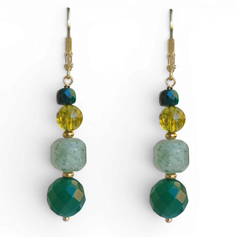 Mariposa Earrings Green-Green Onyx, Aventurine, Green Quartz and Malachite