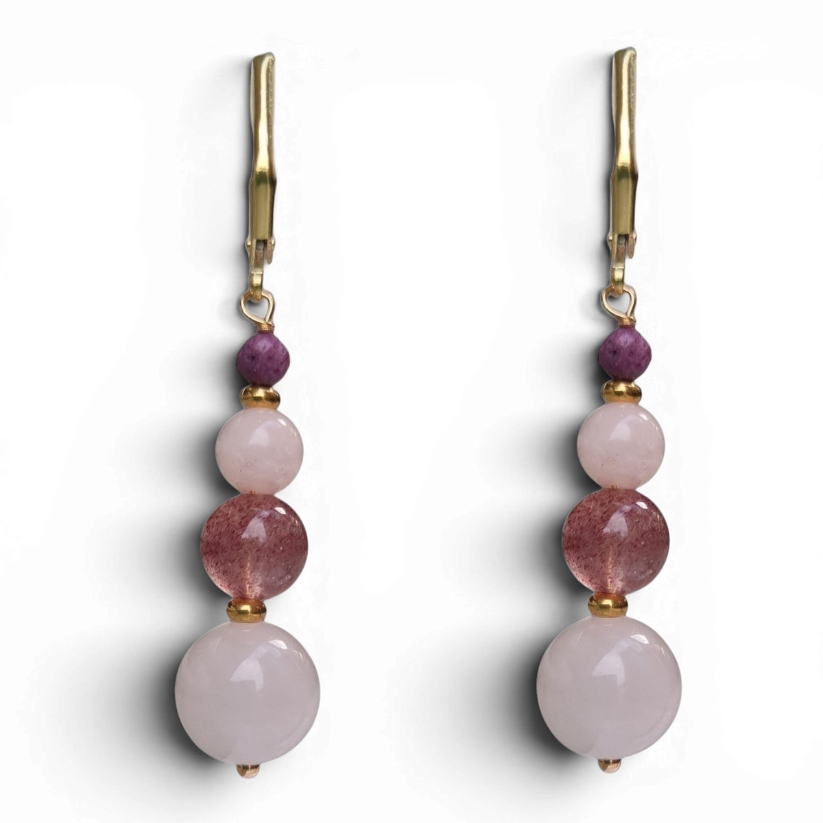 Mariposa Earrings Pink-Rose Quartz, Strawberry Quartz, Morganite and Ruby