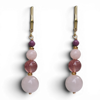 Mariposa Earrings Pink-Rose Quartz, Strawberry Quartz, Morganite and Ruby