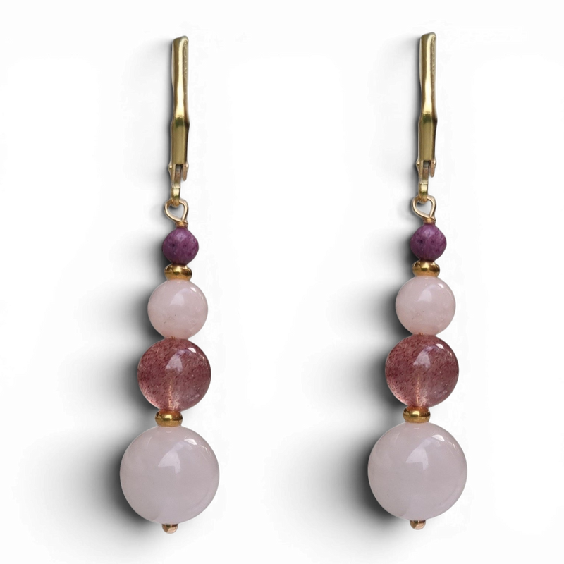 Mariposa Earrings Pink-Rose Quartz, Strawberry Quartz, Morganite and Ruby