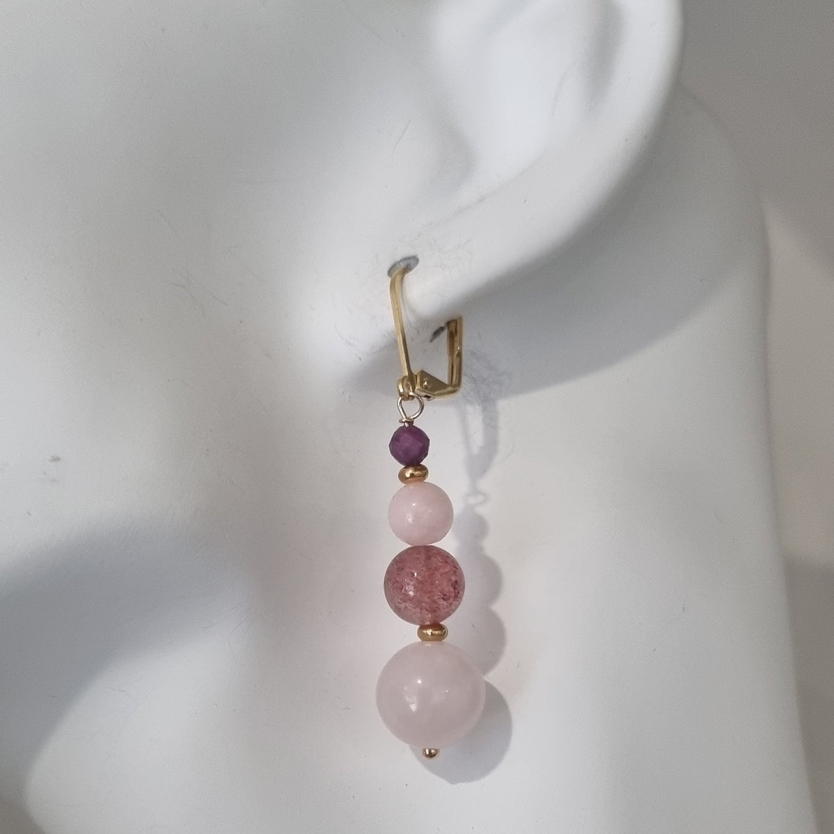 Mariposa Earrings Pink-Rose Quartz, Strawberry Quartz, Morganite and Ruby